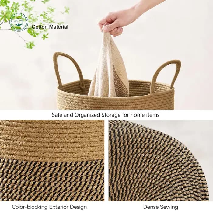 Grand panier de rangement décoratif tressé avec poignées