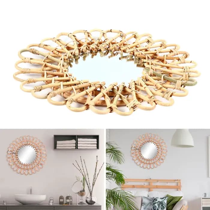 Miroir rond en rotin nordique pour la décoration intérieure, WUNICEF, miroir d'art