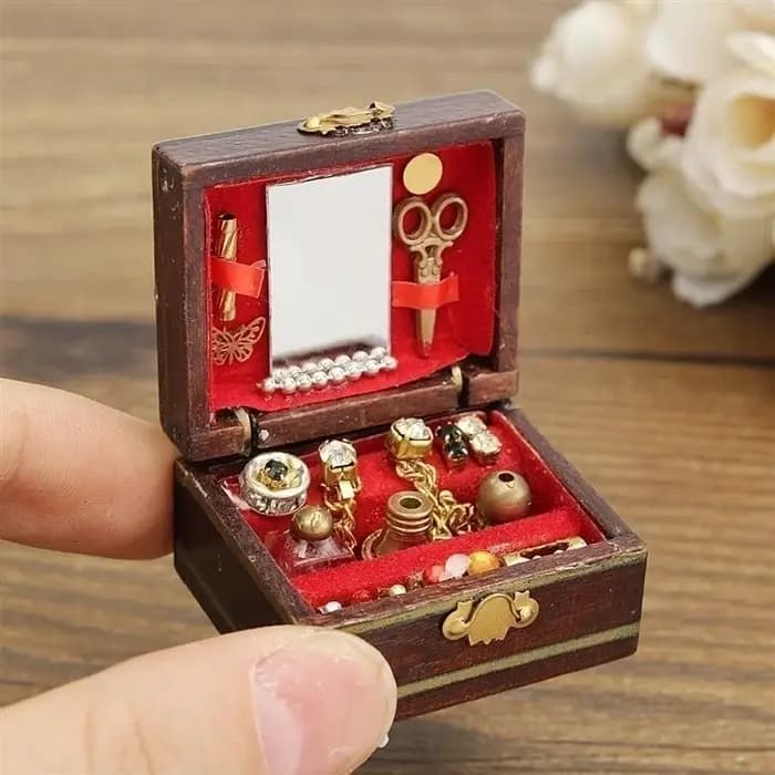 Boîte à bijoux miniature pour maison de poupée 1/12, accessoire de maison de poupée, décor de salle