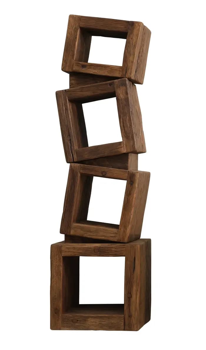 Étagère en bois massif, chêne recyclé 175x50x40 cm, présentoir géométrique, étagère de rangement à niveaux, bibliothèque industrielle en forme d'échelle