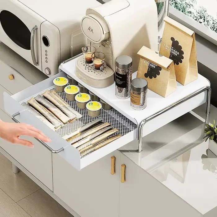 Présentoir à capsules de café T1, tiroir de rangement, bar ins vent, table, boîte de rangement pour