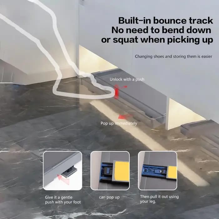 Tiroir coulissant multifonctionnel sous l'armoire à chaussures avec ouverture par poussée pour l'entrée et l'organisation de la maison