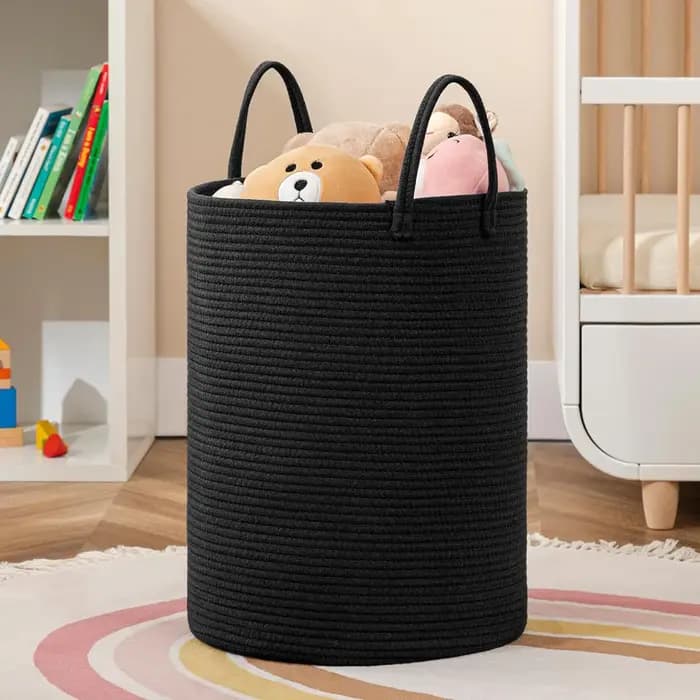 Grand panier de rangement décoratif tressé avec poignées