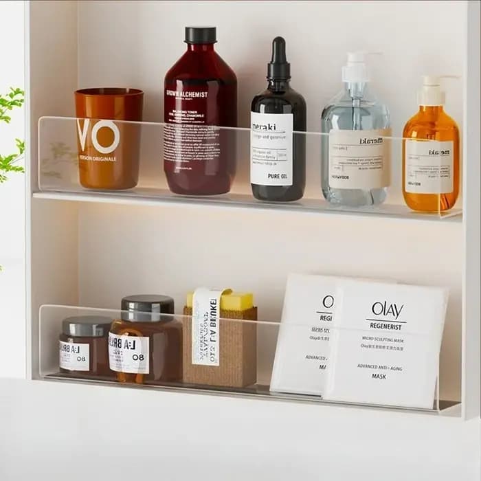 Déflecteur d'armoire à miroir de salle de bain en forme de L en acrylique