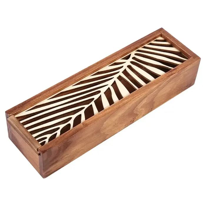 Boîte de rangement en bois unique avec couvercle coulissant sculpté creux, boîte décorative rétro ch