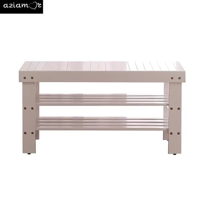 Banc à chaussures en bois massif de qualité Pina, finition blanche sur place