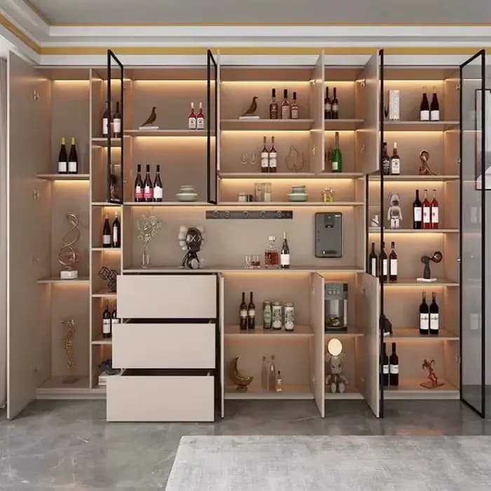 Buffet autoportant avec portes en verre et portes de proximité