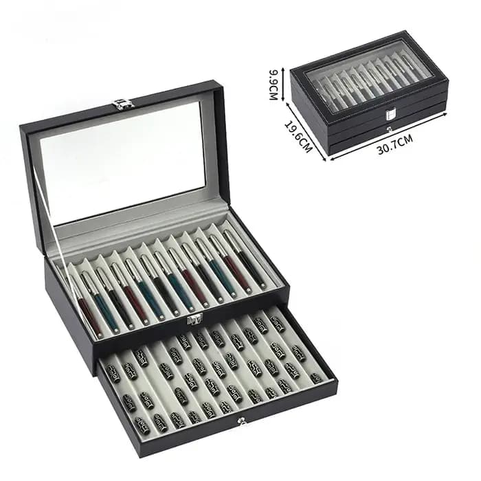 Boîte de rangement anti-poussière pour stylo noir de luxe de grande capacité, plaque d'affichage de