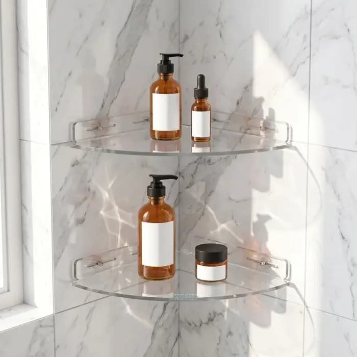 2 étagères d'angle en acrylique à fixer au mur sans perçage