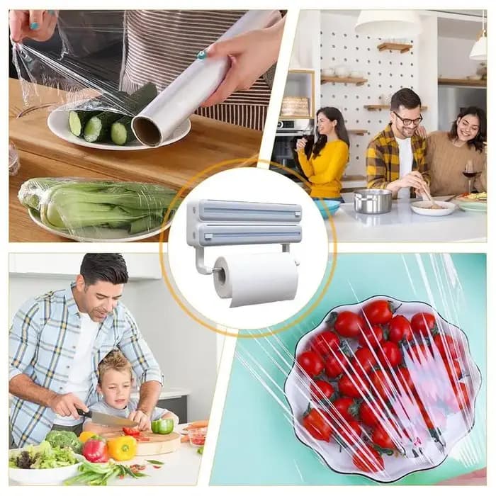 Distributeur mural de papier d'aluminium, Organization de stockage de papier d'aluminium de cuisine avec distributeur de boîte de rangement d'enveloppe de coupe avec mouchoirs