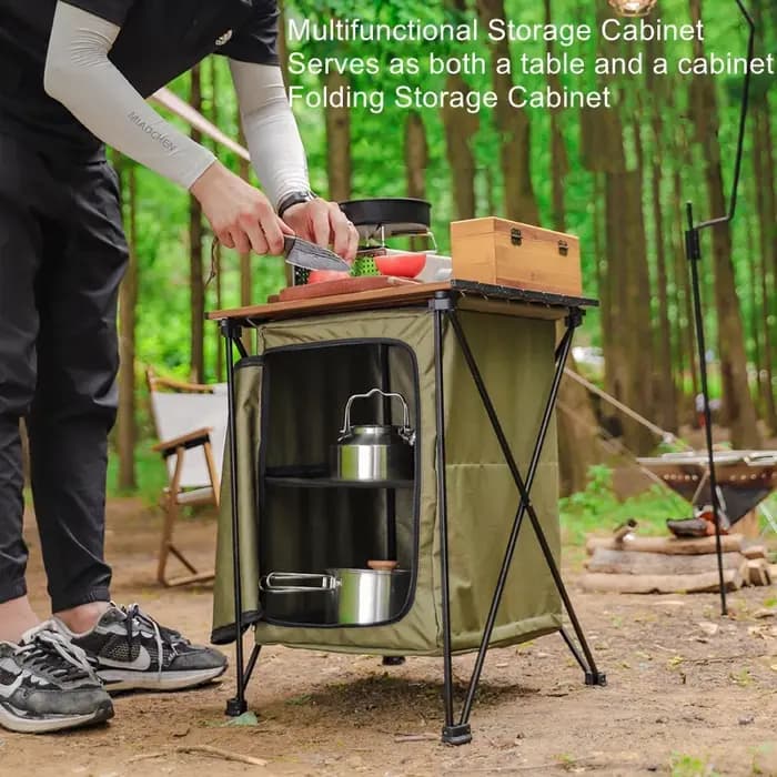 Armoire de rangement pliable pour le camping en plein air – Table et armoire multifonctionnelles portables en alliage d'aluminium à double usage pour le camping