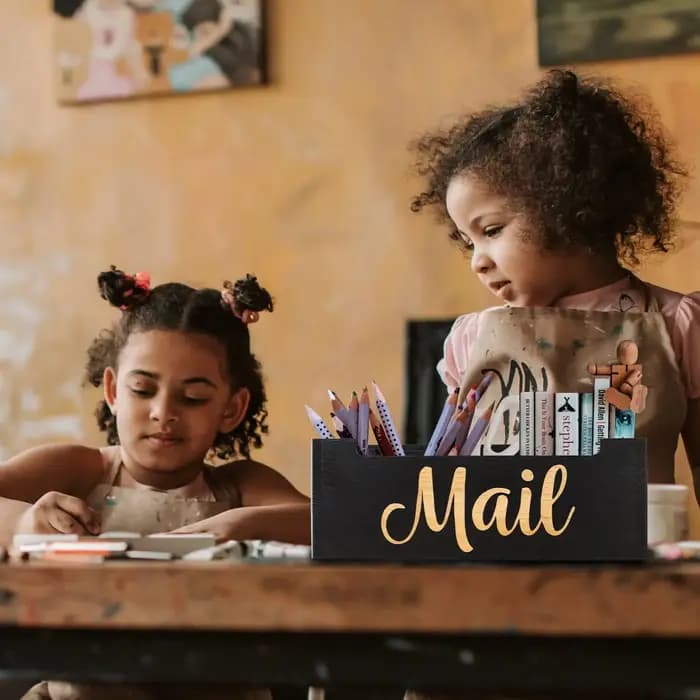 Organisateur de courrier en bois massif - Panier à enveloppes rustique pour bureau