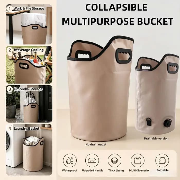 Seau pliable multifonctionnel pour la maison, panier à linge sale, rangement de boissons glacées pour le camping en extérieur, bac à pieds