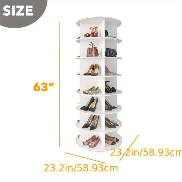 Étagère à chaussures verticale à 7 niveaux - 360 ° Tour rotative | Rangement pliable peu encombrant pour la maison
