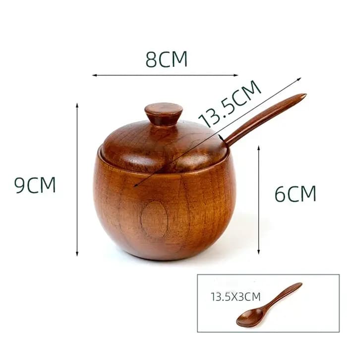 Boîte de rangement en bois avec couvercle et cuillère