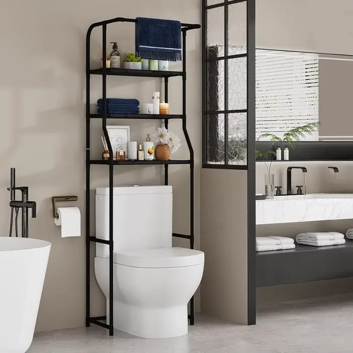 Étagère de rangement au-dessus des toilettes, organisateur de salle de bain autoportant à 3 niveaux