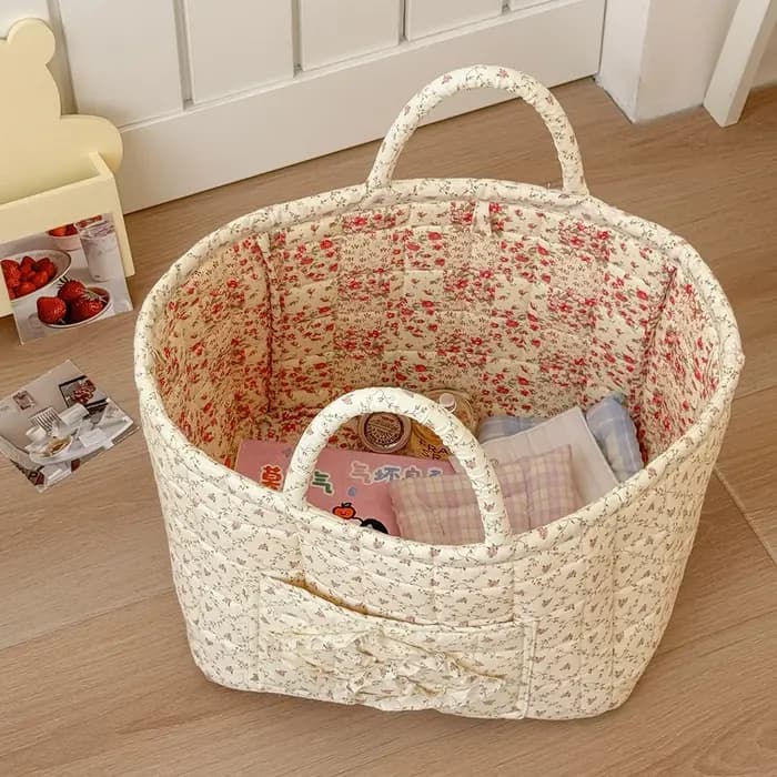 Panier de rangement Airfriend vintage à motif floral avec poignée