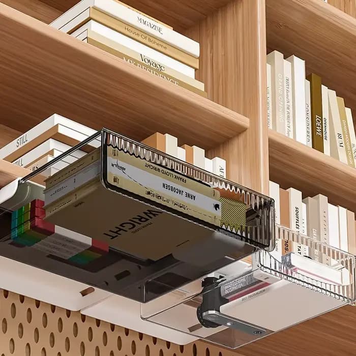 Nouvelle boîte de rangement dissimulée avec trous perforés sous le bureau