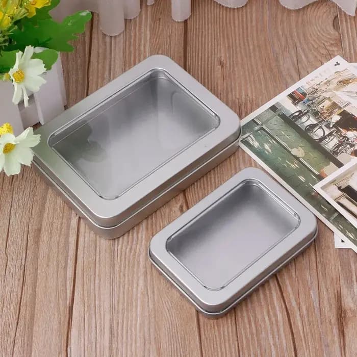 Boîte rangement en fer blanc avec fenêtre transparente