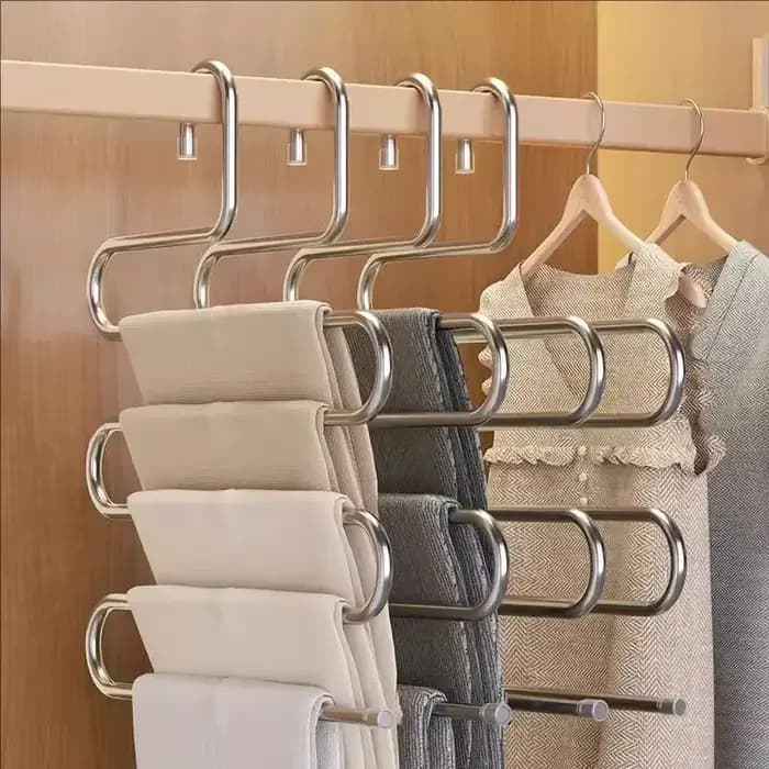 1/2pcs Porte-pantalons en acier inoxydable multi-niveaux antidérapant en forme de S pour rangement de garde-robe