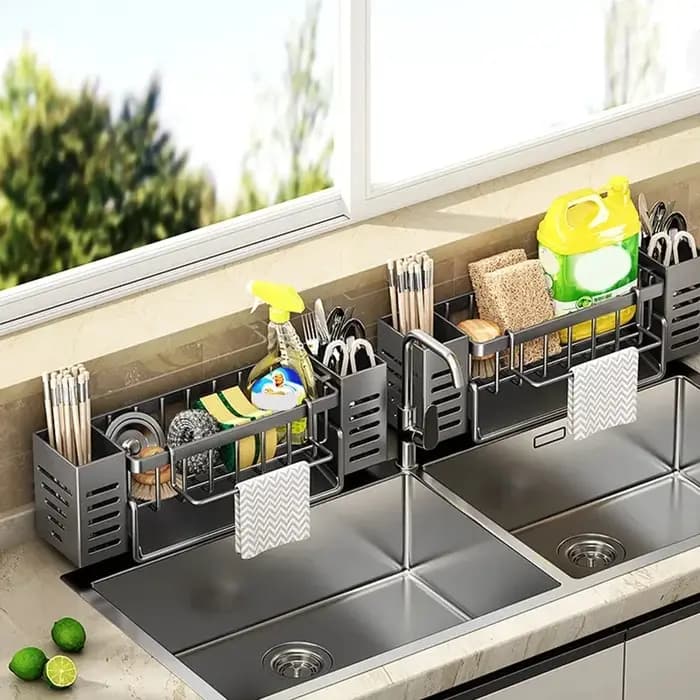 Étagère de rangement pour évier de cuisine en acier inoxydable