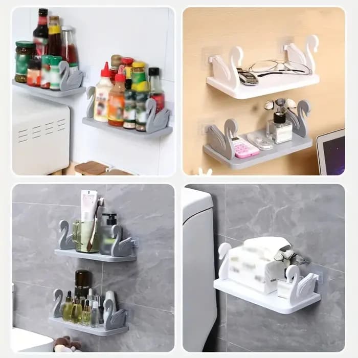 1 étagère murale en forme de cygne, un support de rangement polyvalent adapté aux salles de bain, cuisines et bureaux.