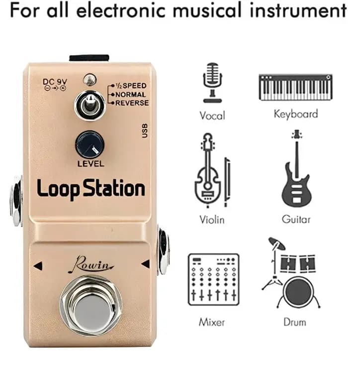 Rowin Mini Loop Station 48K Looper Pedal Overdubs illimités 10 minutes de boucle