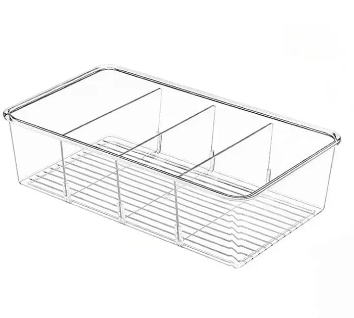 Bac organisateur de réfrigérateur en plastique transparent, organisateur de stockage des aliments, b