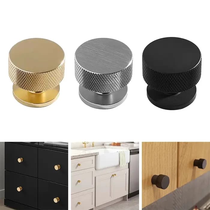 Bouton d'armoire moleté en aluminium noir mat