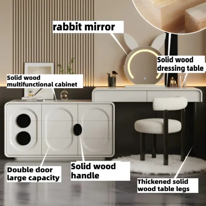 Coiffeuse moderne en bois pour chambre à coucher avec miroir et tabouret