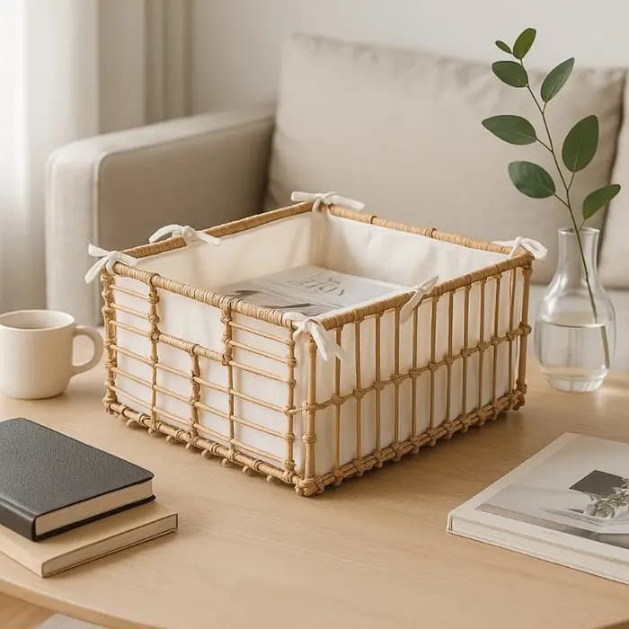 Panier de rangement de tissage en rotin naturel fait à la main