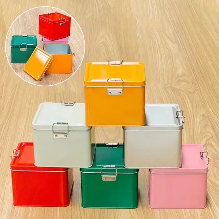 Kit carré boîtes à biscuits en fer blanc avec couvercle anti-poussière maison chen bureau StoraGe étain durabLe boucle boîte en fer de haute qualité