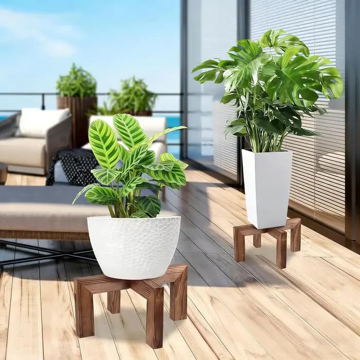 Support d'angle en bois pour plantes d'intérieur