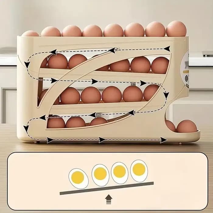 Conteneur de rangement pour œufs à 3 niveaux sur roulettes pour réfrigérateur