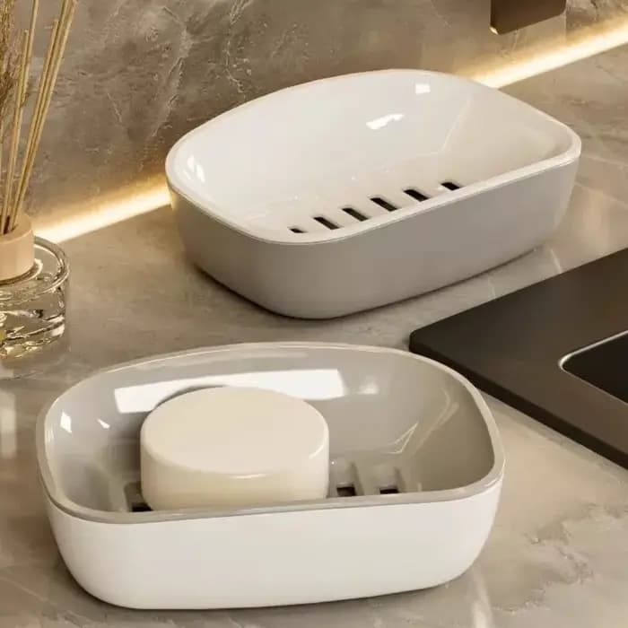Boîte à Savon Double Couche à Séchage Rapide en Plastique Étanche avec Drainage Antidérapant, Support de Rangement Gain de Place pour Salle de Bain