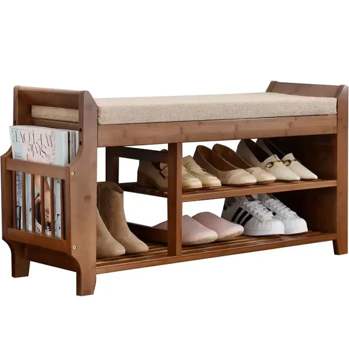 Banc de rangement pour chaussures T1 avec siège à coussin double couche