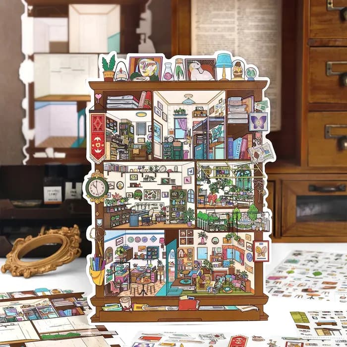 Armoire de rangement Kawaii, autocollant 3D de paysage mural à suspendre, scène de cabane DIY, cadeau de festival