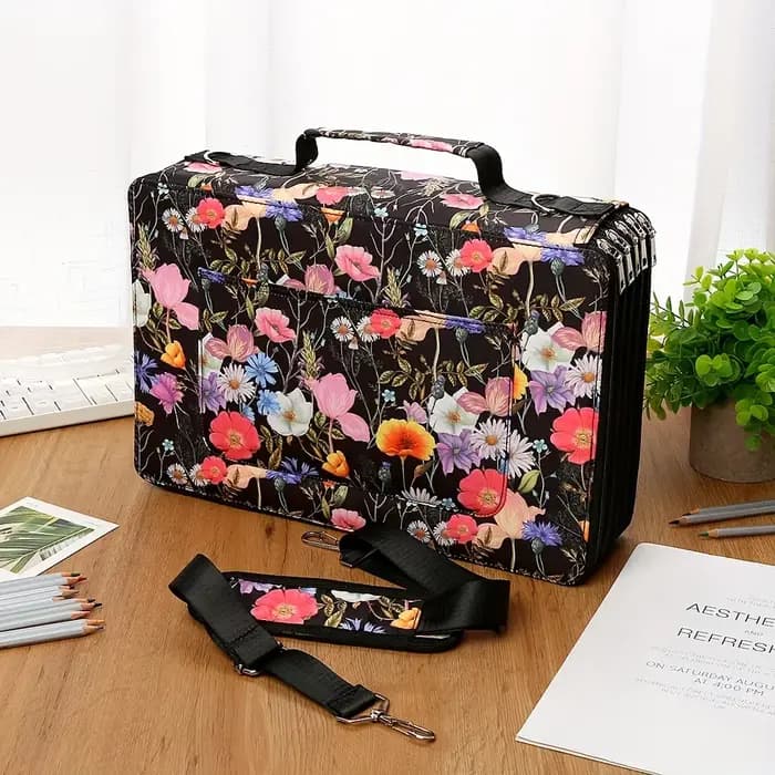 Boîte de rangement pour crayons colorés à 5 couches et 480 fentes avec fermeture à glissière, boîte