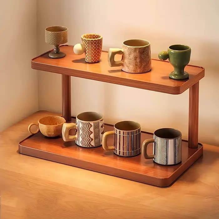 Support de rangement polyvalent en bois à 2 niveaux pour cuisine et salle de thé