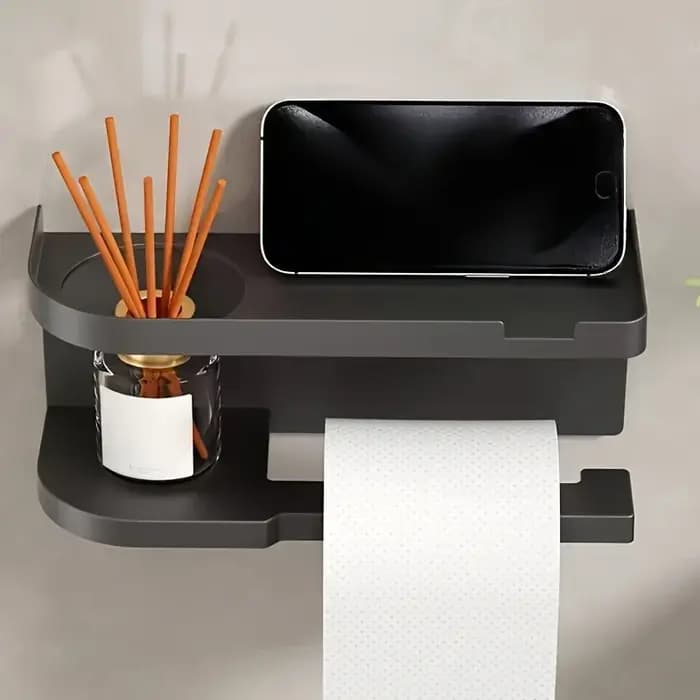 Porte-papier toilette mural robuste avec étagère et tiroir