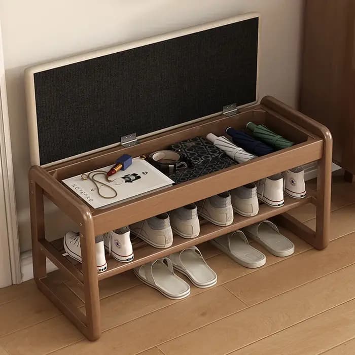 Tabouret d'échange de chaussures de rangement en bois massif
