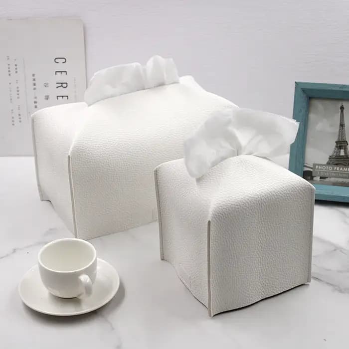 Couverture de boîte à mouchoirs rectangulaire en cuir PU