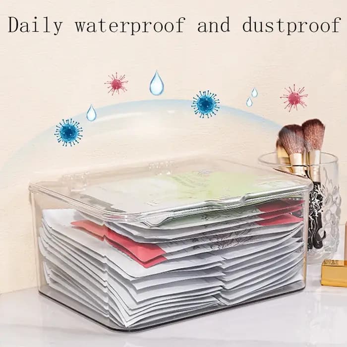 Boîte de rangement cosmétique entièrement transparente avec couvercle