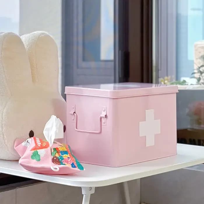 Boîte de rangement esthétique rose avec compartiments multicouches