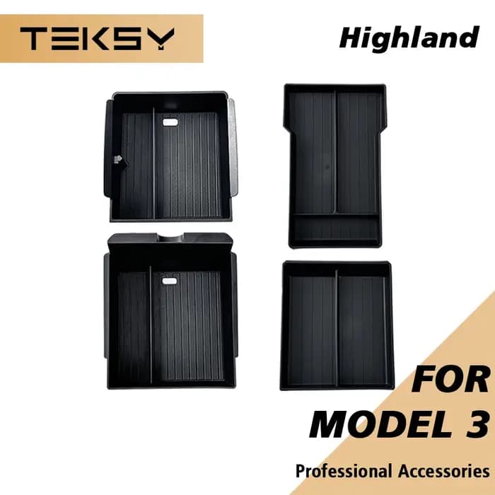 TEKSY Pour Tesla Nouveau Modèle 3 HIGHLAND 2025 2026 Boîte de rangement pour accoudoir de console centrale
