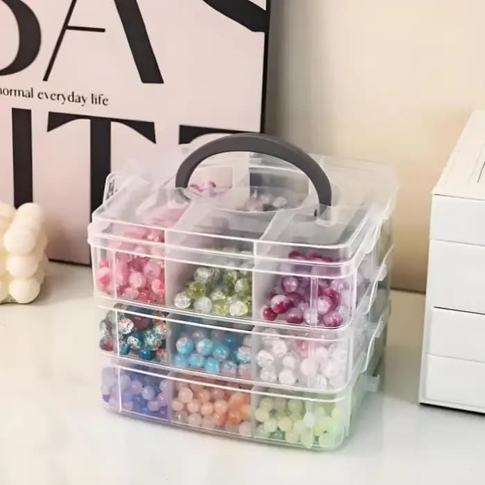 Boîte de rangement en plastique transparente à 3 niveaux et 18 compartiments réglables et empilables pour organiser les