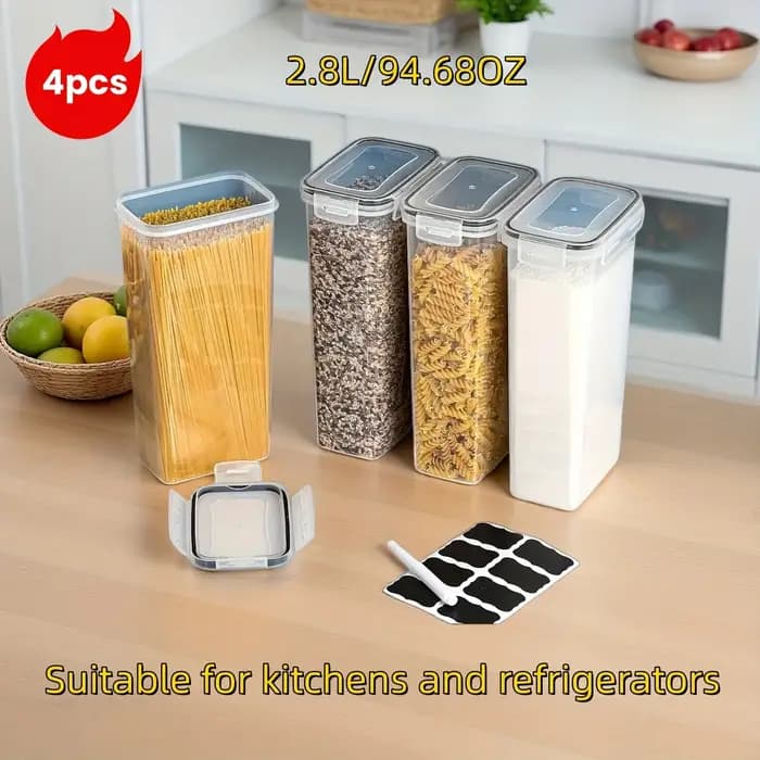 2/4 contenants à pâtes de 2,8 L, hermétiques, avec couvercles, pour l'organisation et le stockage de la cuisine, sans BPA