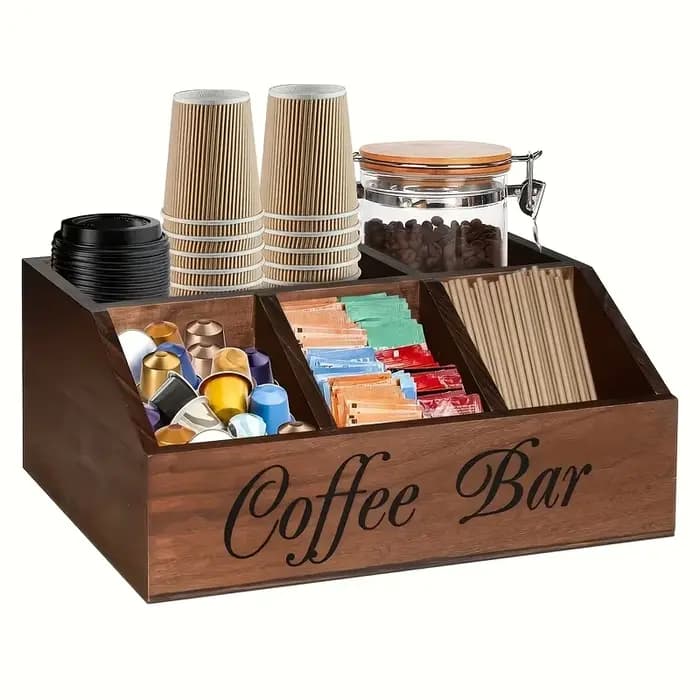 Boîte de rangement pour café de qualité supérieure | Organisateur multifonction en bois classique pour accessoires