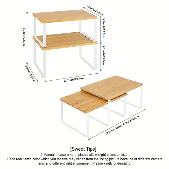 Étagères de comptoir de cuisine, ensemble de 2 supports à épices, étagère d'organisation empilable pour armoire, organisateur d'étagères de cuisine extensible