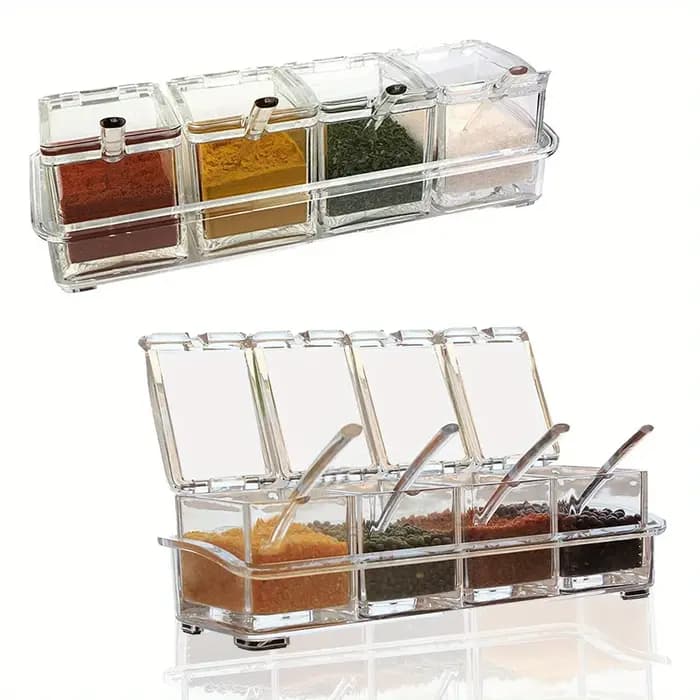 Boîte d'assaisonnement transparente de cuisine à 4 grilles